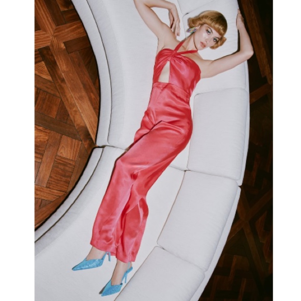 Zara satin effect cut out halter jumpsuit